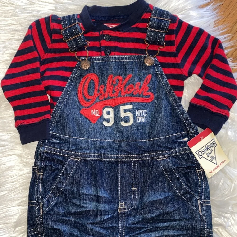 OshKosh B'Gosh 12M Blue Denim Vestbak Overalls Snap Crotch closure